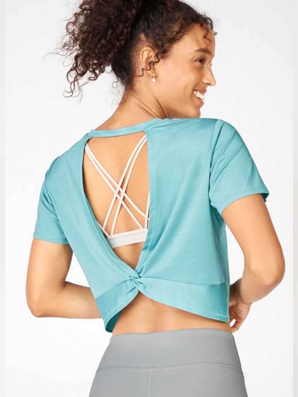 Fabletics Eco-Conscious Twist Back T-Shirt- Aquarius NWOT